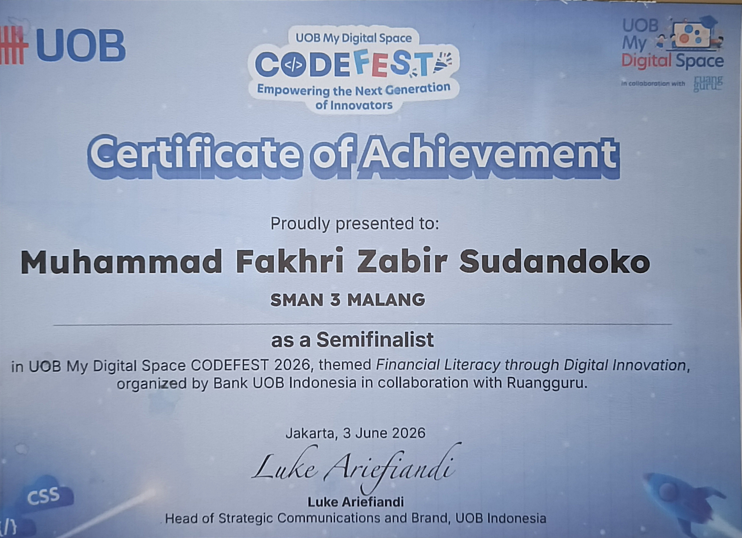Certification Semifinalist Codefest